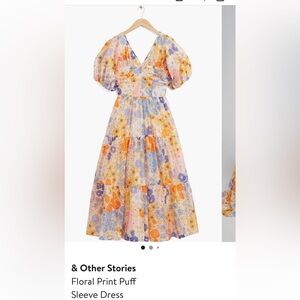 & Other Stories Floral Tiered Maxi Dress in Pastel Yellow, Orange, Blue and Pink